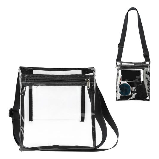Black Transparent Crossbody Bag with Adjustable Strap Stadium Approved Security Approved