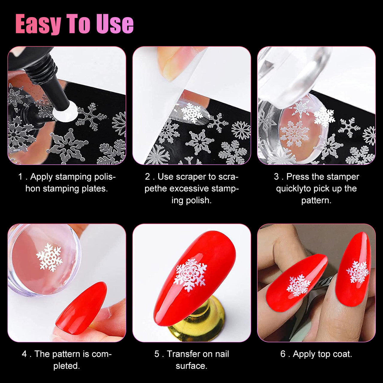DIY Nail Art Tools with Transparent Silicone Nail Stamper and Scraper