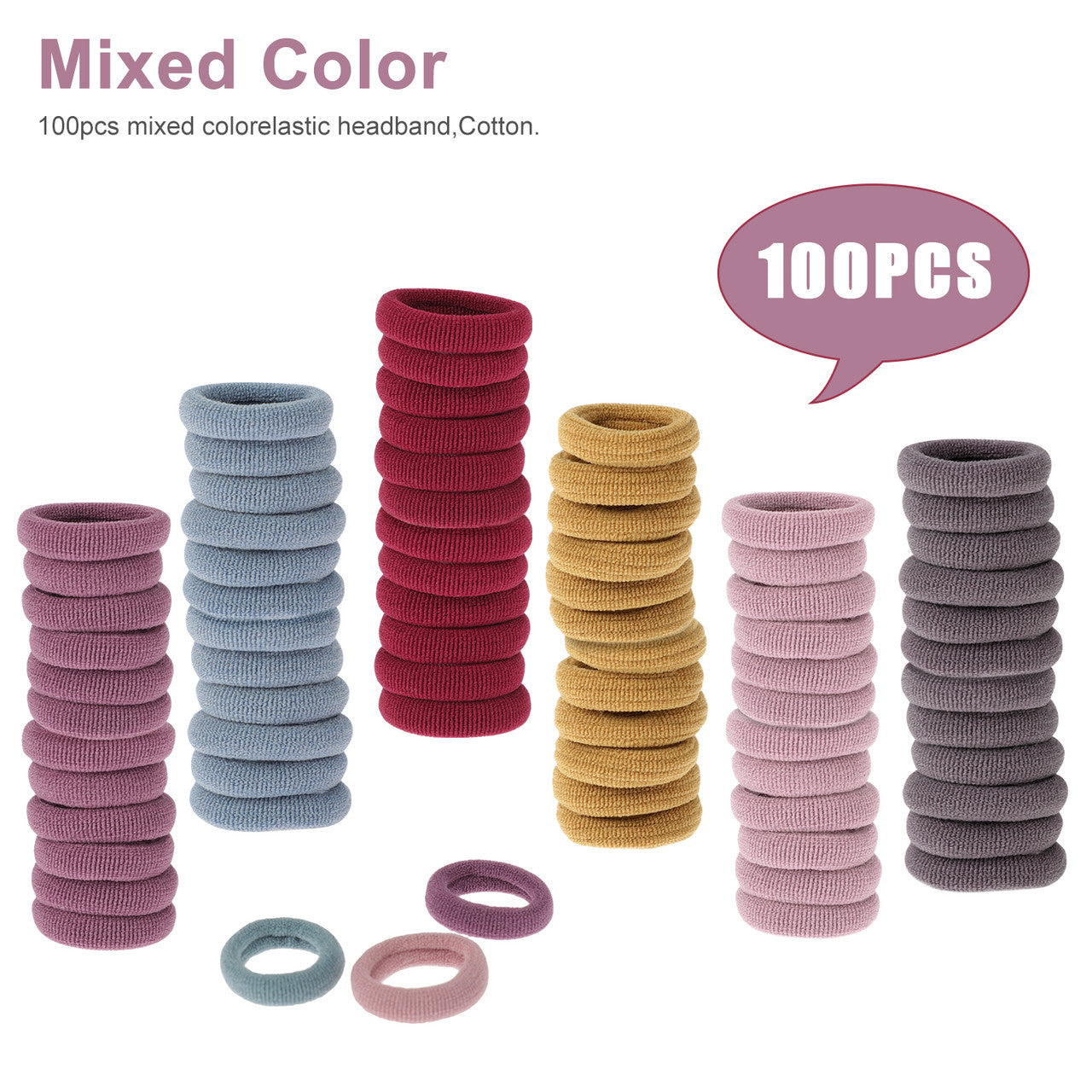 100pcs 1 Inch, Mixed Colors Seamless Hair Bands, Elastic Ponytail Holders