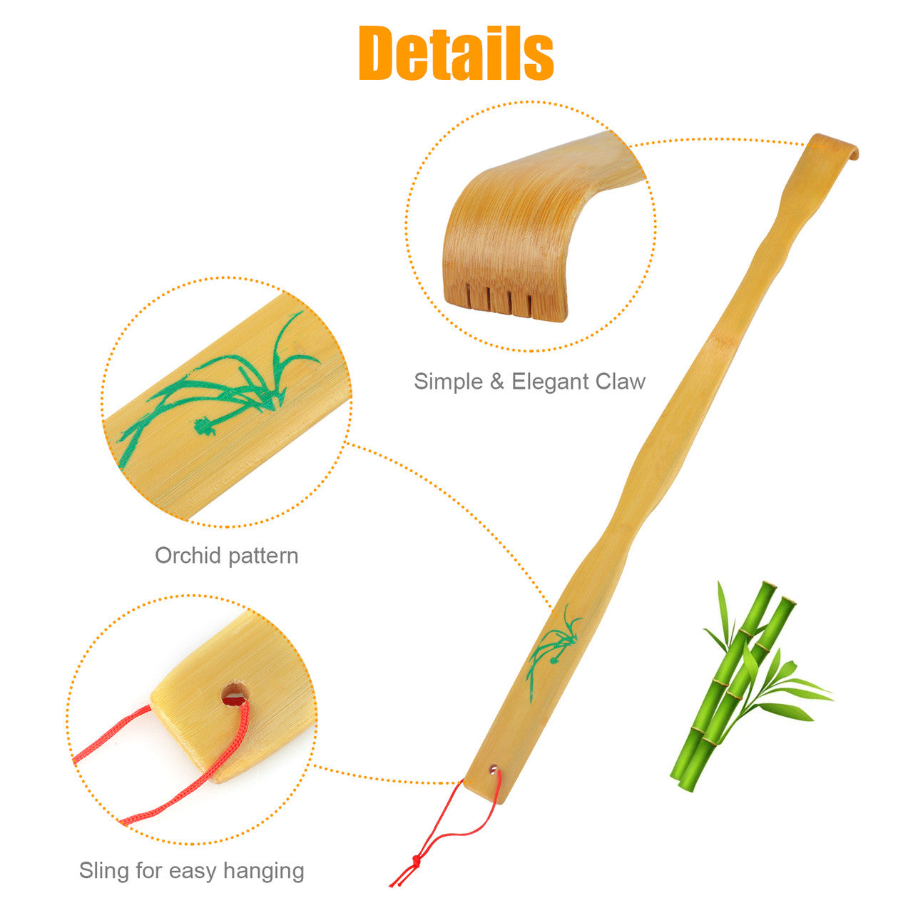 Long Handcrafted Bamboo Orchid Tickling Rake