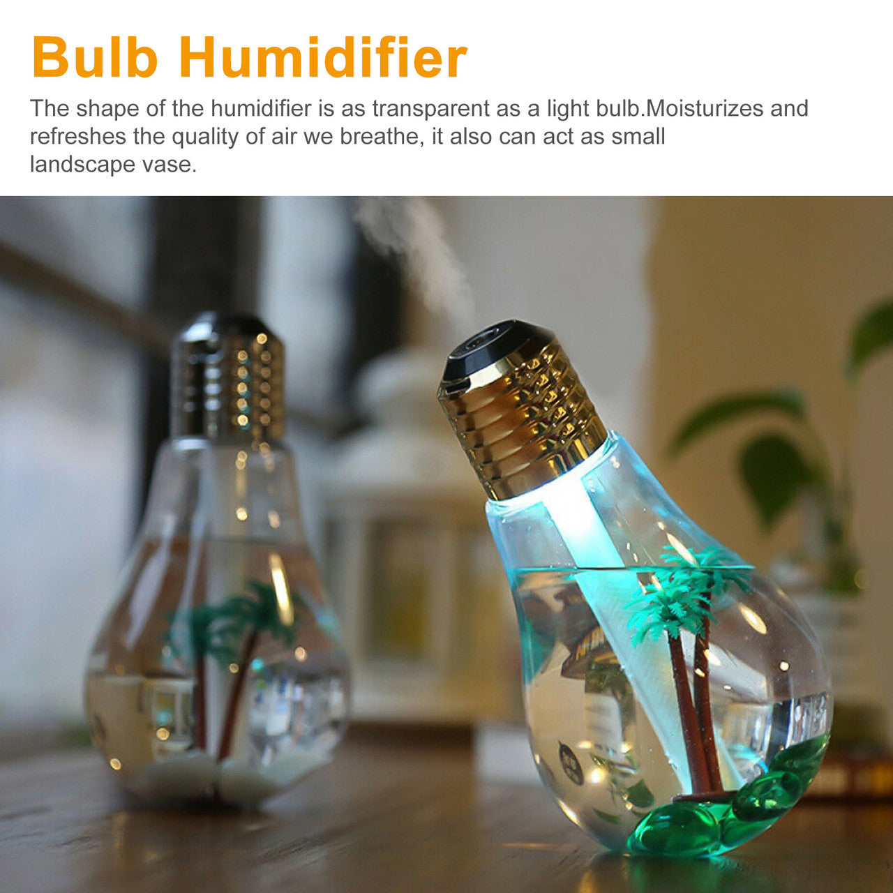 USB Colorful Bulb Humidifier for Home, Office, Dorm and More