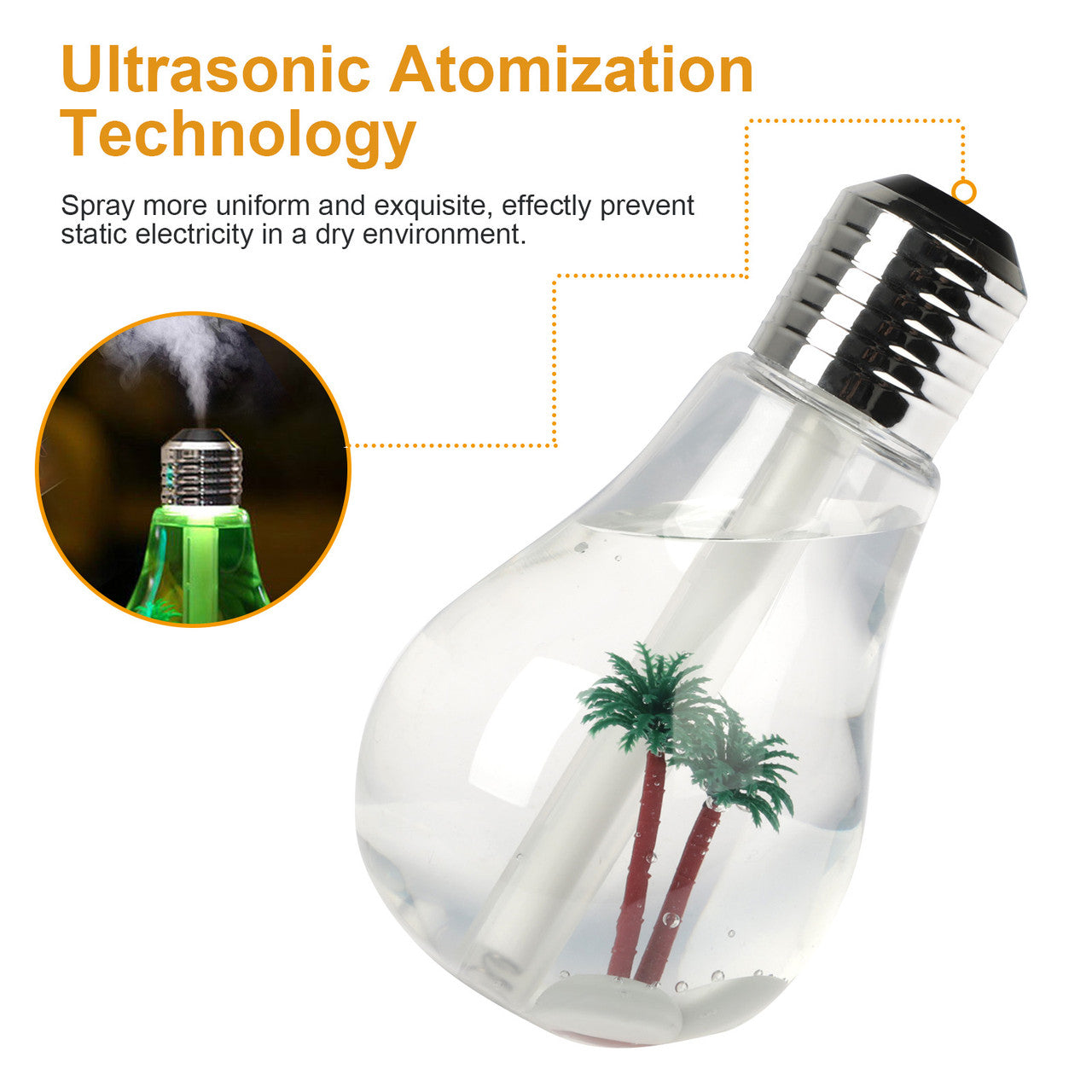 USB Colorful Bulb Humidifier for Home, Office, Dorm and More