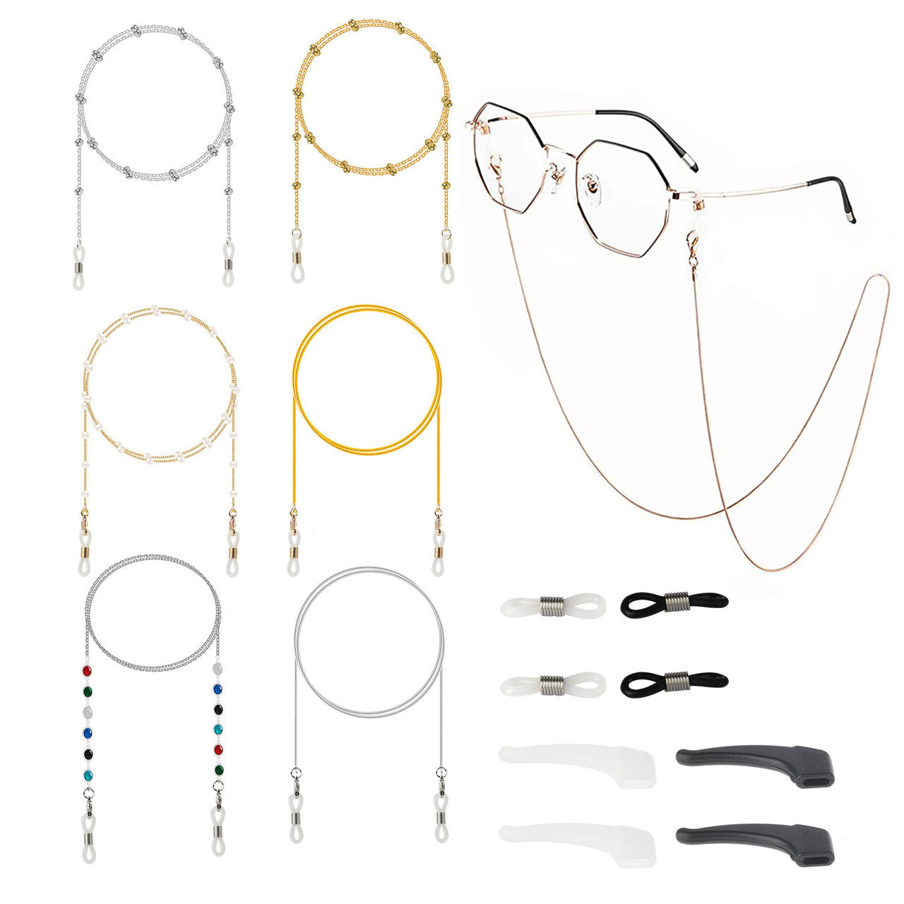 6pcs Eyeglass Facemask Lanyard Holder Necklace Adjustable Holder Loops