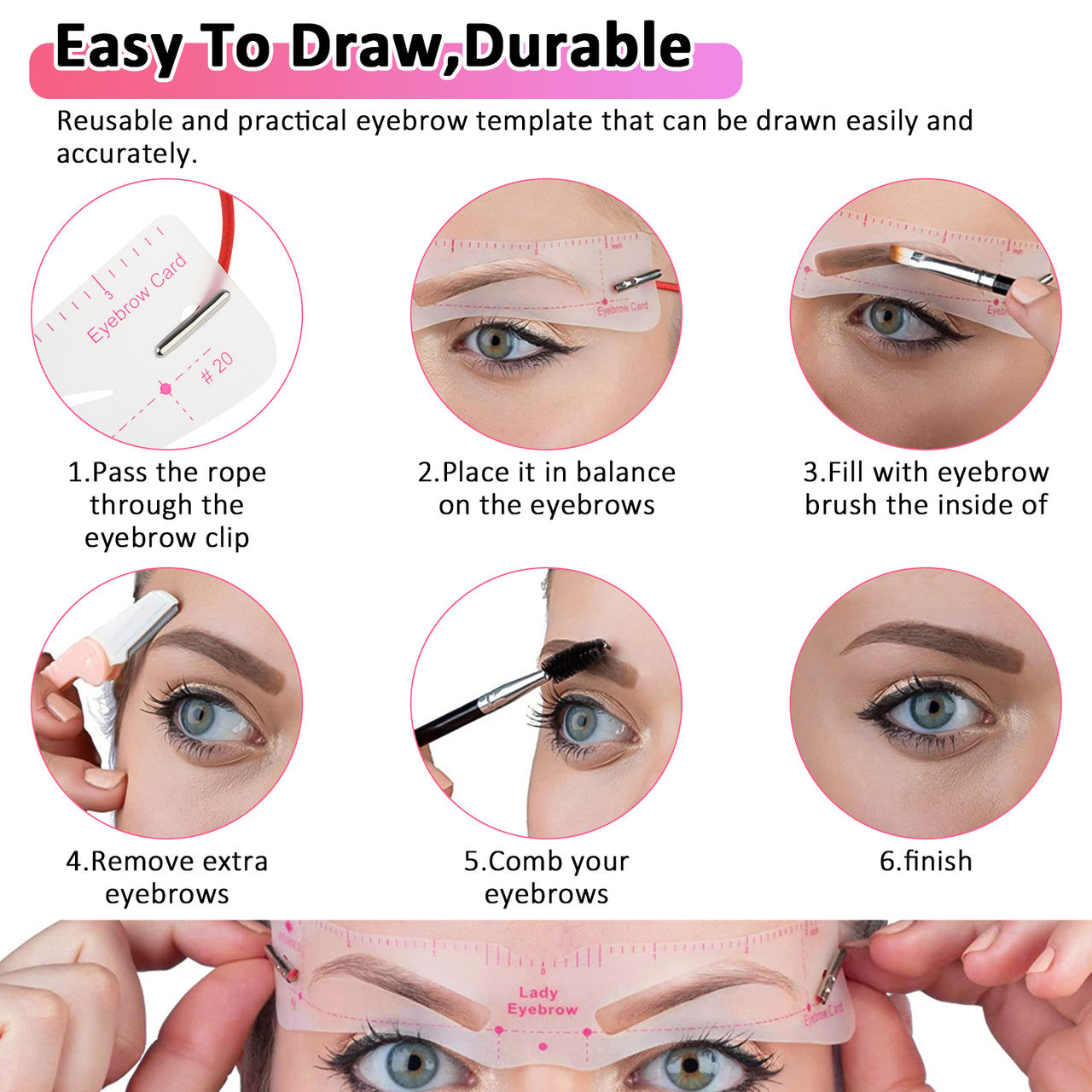 Home Eyebrow Template Trimming Tool with Multiple Eyebrow Templates and Elastic Fixing Strap