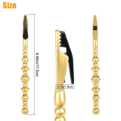 2 Pcs Hand Bracelet Wearing Helper Stick Tool - Long Clamp Fixed Hand Chain Aids with Bracelet Ties Watch Clasps Zippers (Gold+Silver)