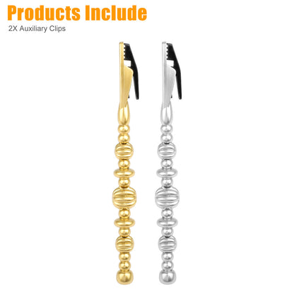 2 Pcs Hand Bracelet Wearing Helper Stick Tool - Long Clamp Fixed Hand Chain Aids with Bracelet Ties Watch Clasps Zippers (Gold+Silver)