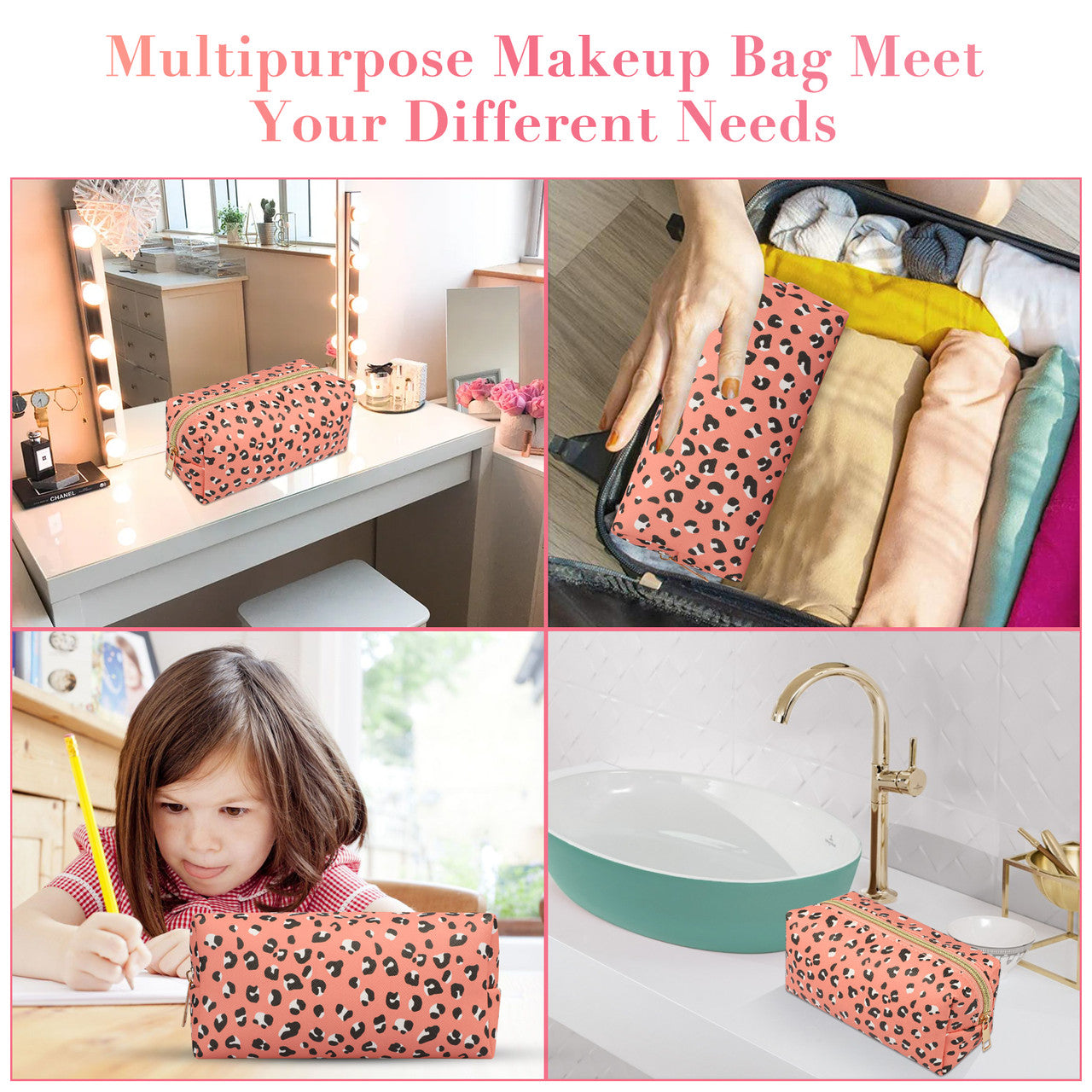 Leopard Print Travel Waterproof Cosmetic Bag with a Large Capacity to Hiold all your Cosmetics