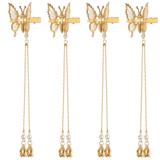 Elegant Design Tassel Butterfly Hair Clip, Perfect as a Gift for Woman and Girls, Gold, 2PCS