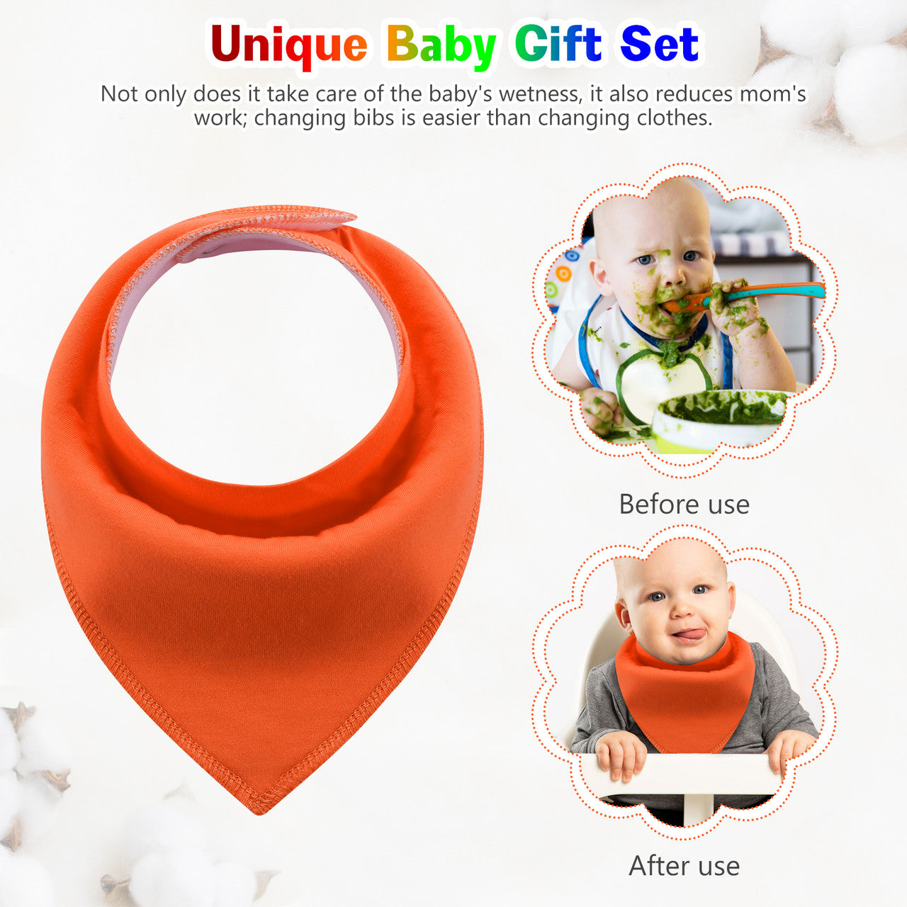 Soft and Absorbent Baby Bibs, Durable and Long-Lating that is also Machine Washable, 8 Pack