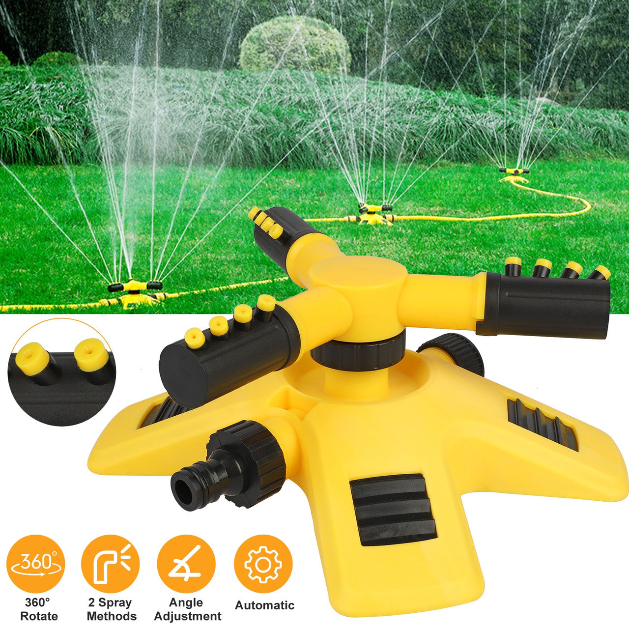360° Auto Rotating Lawn Sprinklers with a Two-Spray Method and can be eaasily and quickly Installed