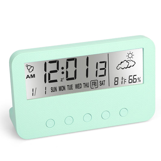 Luminous Digital Alarm Clock with a LCD Screen, Temperature and Humidity Monitor,and Snooze Function
