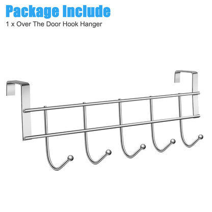 Over The Door Hook Hanger Organizer Rack–Supply Guru 5 Hooks Hanging for Clothes/Towels/Coats/Backpack/Hat/Robes, Over Door Coat Rack (Silver)