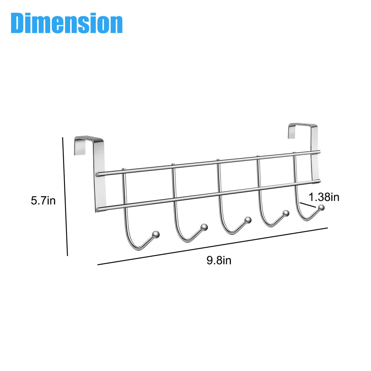 Over The Door Hook Hanger Organizer Rack–Supply Guru 5 Hooks Hanging for Clothes/Towels/Coats/Backpack/Hat/Robes, Over Door Coat Rack (Silver)