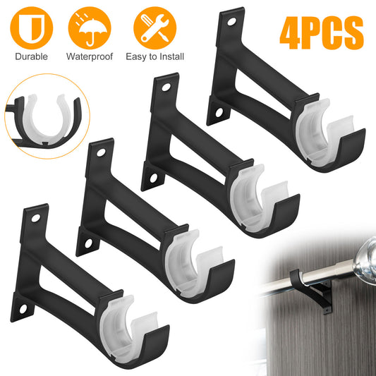 4 Packs Curtain Rod Brackets - Curtain Rod Bracket, Heavy Duty Curtain Rod Holders Single Decorative Rod Hooks Hanger Fit for 25/0.98”Diameter (Black)