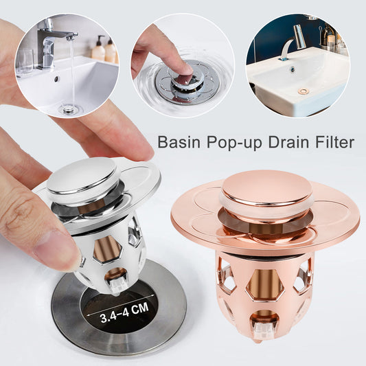 Universal Bathroom Sink Stopper-Stainless Steel Bounce Drain Filter, Pop up Drain Stopper, Bullet Core Push Type Sink Stopper for Wash Basin