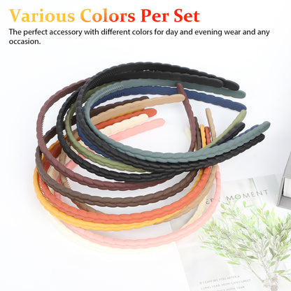12 Packs 6MM Thin Headbands for Girls Women Plastic Pigtail Style Headbands with Teeth Skinny Headbands for Kids Teens Lady
