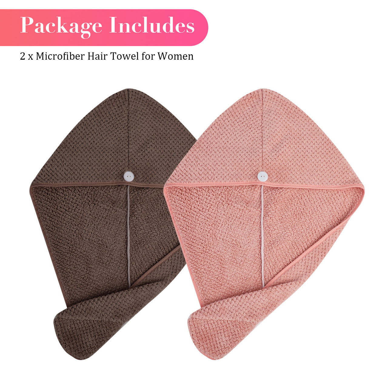 2 PCS Microfiber Hair Towel Wrap for Women - Super Anti-Frizz Absorbent Quick Dry Hair Turban for Drying Curly, Long & Thick Hair (Dark Pink, Dark brown)