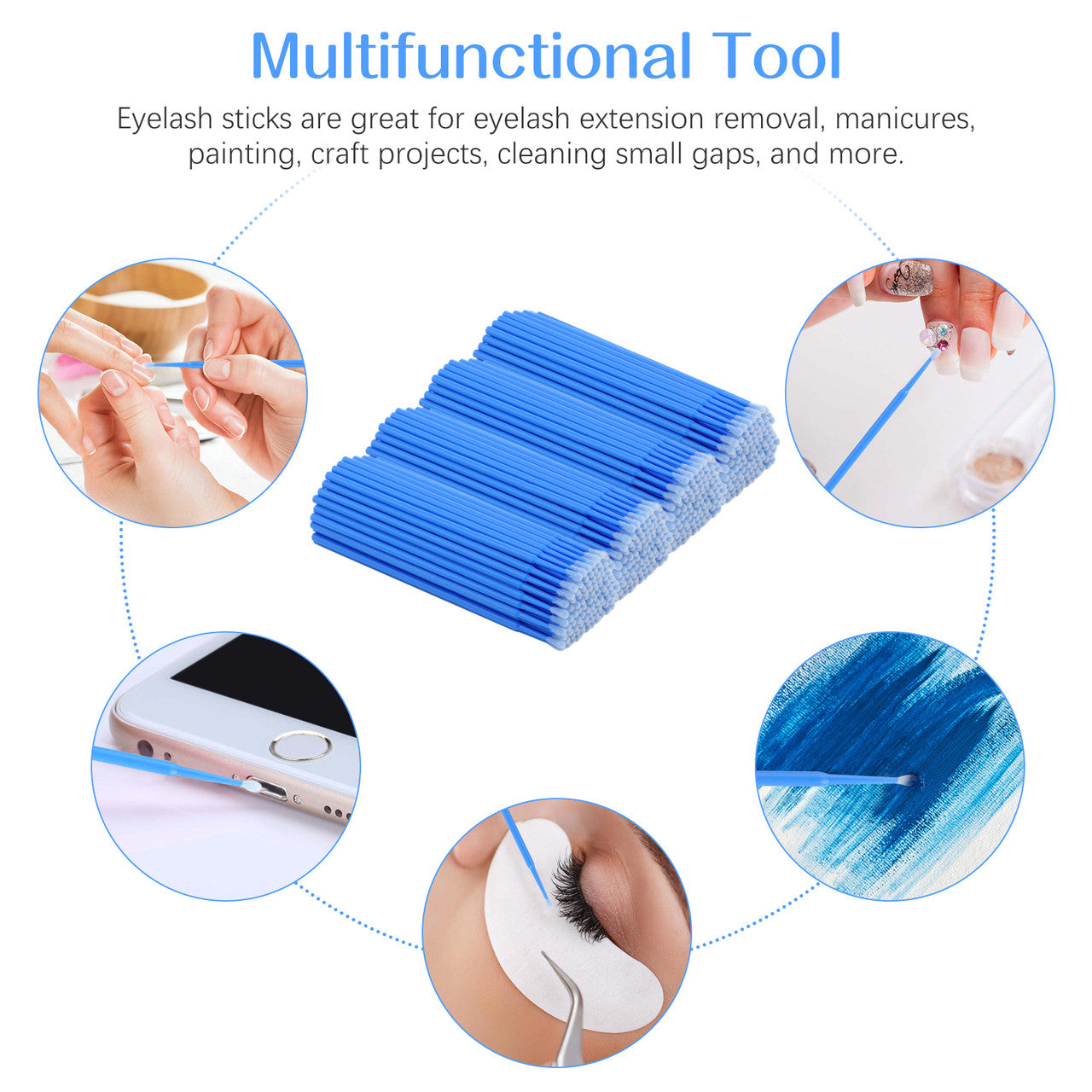 400 Pieces Micro Brush - 2MM Soft Micro Applicator Brush Swabs for Eyelash Extension, Disposable Dental Eyelash Swabs Mascara Wand (Blue）