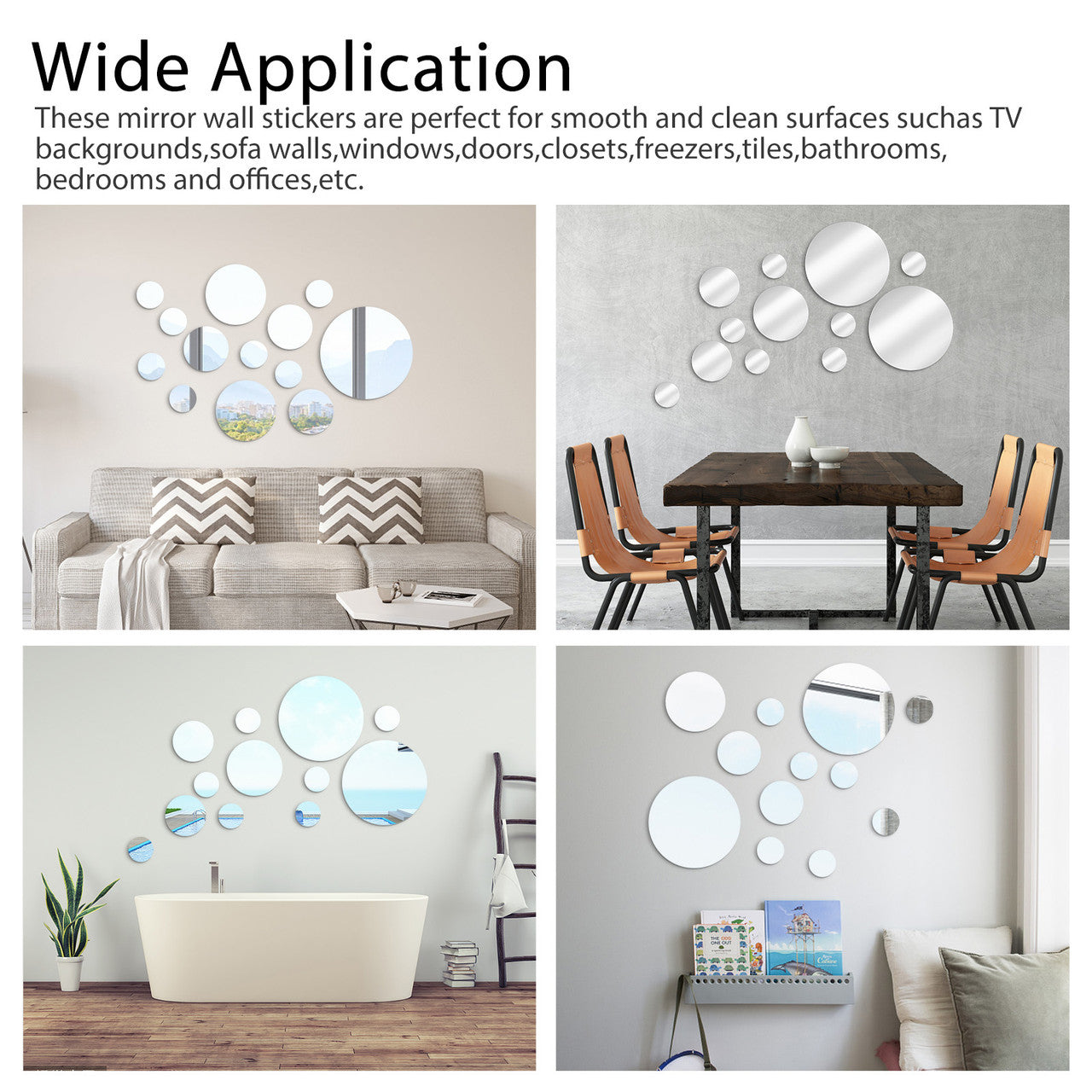 26 Pcs Removable Acrylic Mirror Wall Sticker - Adhesive Round Circle Mirror Tiles Decals for Home Living Room Bedroom Decor ( 4 different sizes)