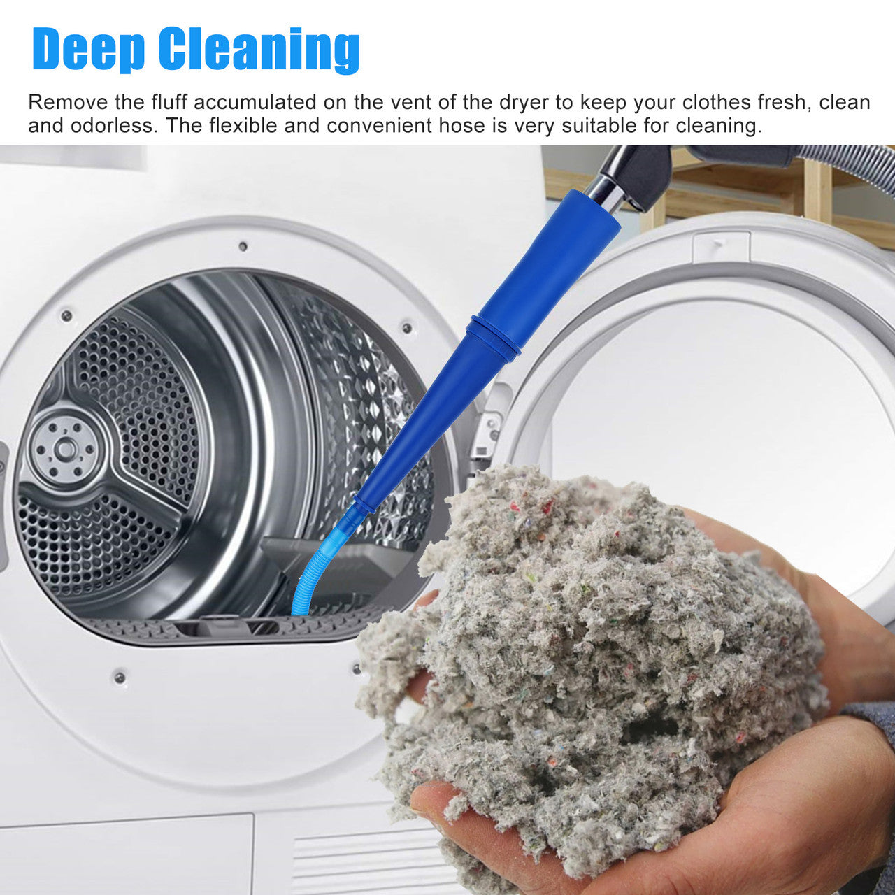 Dryer Lint Vacuum Cleaner Kit - Flexible Dryer Vent Cleaner Kit Attaches Easily to The Vacuum Hose of Most Vacuums - Also Cleans Your Washer, Refrigerator, and Other Home Appliances ( Blue )