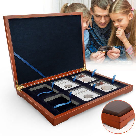 Wooden Collectible Coin Storage Box - Coin Organizer Coins Container Coin Holder Display Challenge Medal Coin Case Collector Desk Decoration Perfect Gift Idea