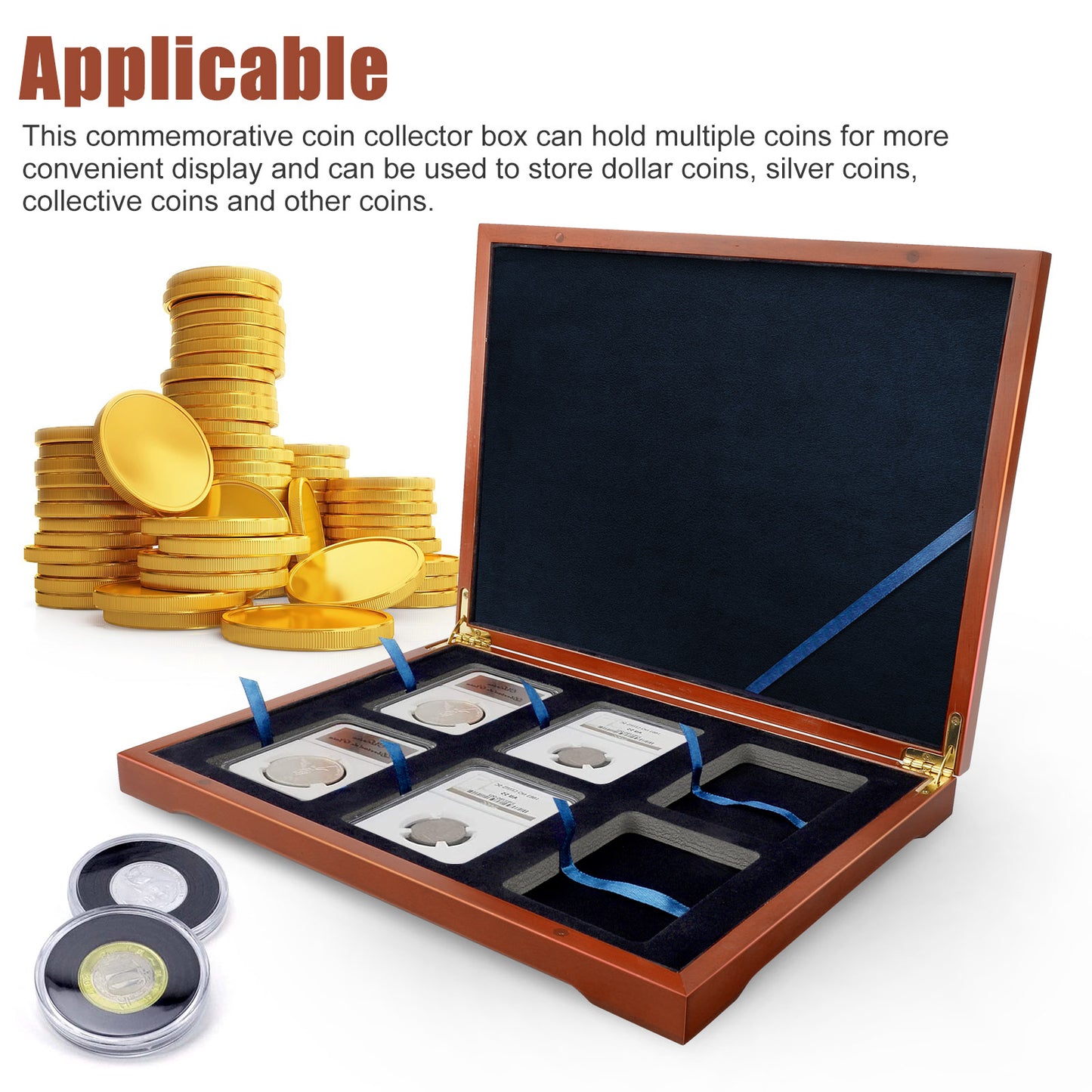 Wooden Collectible Coin Storage Box - Coin Organizer Coins Container Coin Holder Display Challenge Medal Coin Case Collector Desk Decoration Perfect Gift Idea