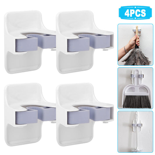 4 Pcs Broom Holder - Sturdy Broom Holder Wall Mount, Broom Gripper Holds Self Adhesive No Drilling Super Anti-slip,Kitchen,Garage Storage Systems