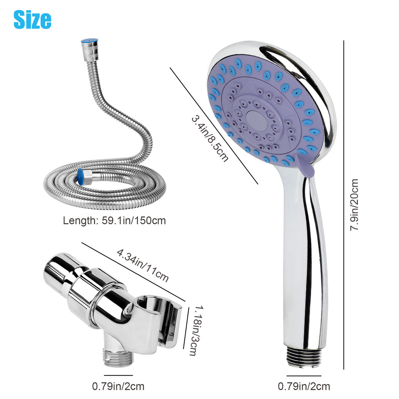 Five Speed Booster Shower Head with 59” Hose - Solid Brass Adjustable Swivel and Stainless Steel 59 Inch Hose, Durable and Long Life, No Rust, No Leaks, 5 Spray Modes, 360 Degree Rotation (Stainless Steel)