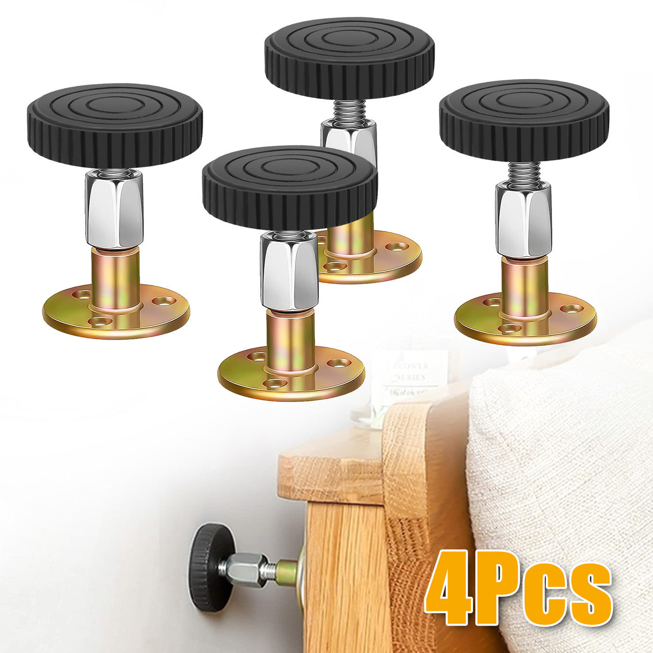 4 Pcs Threaded Bed Frame Anti Shake Tool - Effectively Reduces Noise,Protects Your Walls from Damagefor Home Bed Furniture Cabinets