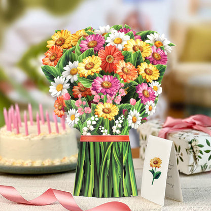 3D Large Paper Flower Bouquet Greeting Card Set - Pop up Cards Dear Dahlia 13.6 Inch 3D Popup Greeting Cards with Note Card (Multicolor)