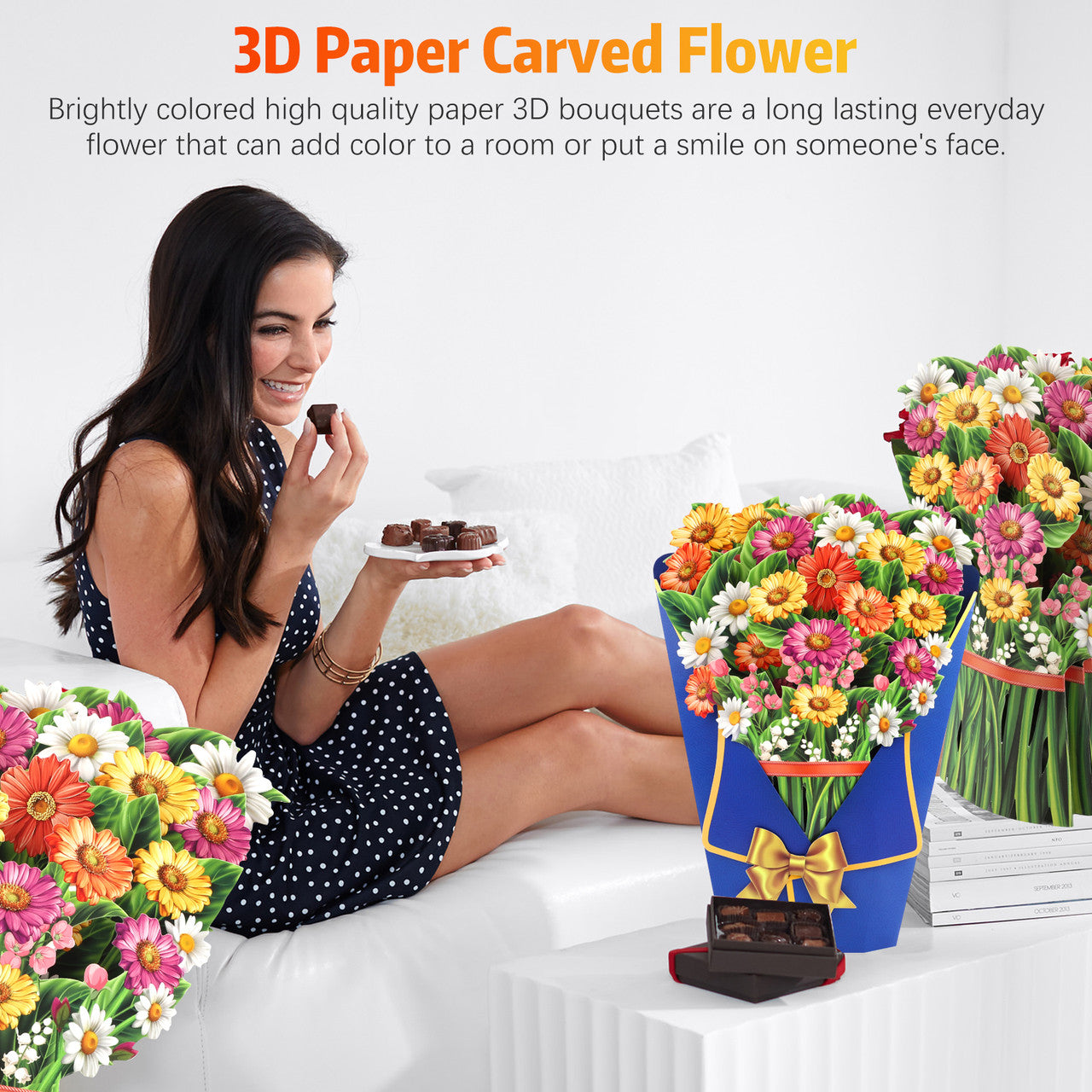 3D Large Paper Flower Bouquet Greeting Card Set - Pop up Cards Dear Dahlia 13.6 Inch 3D Popup Greeting Cards with Note Card (Multicolor)