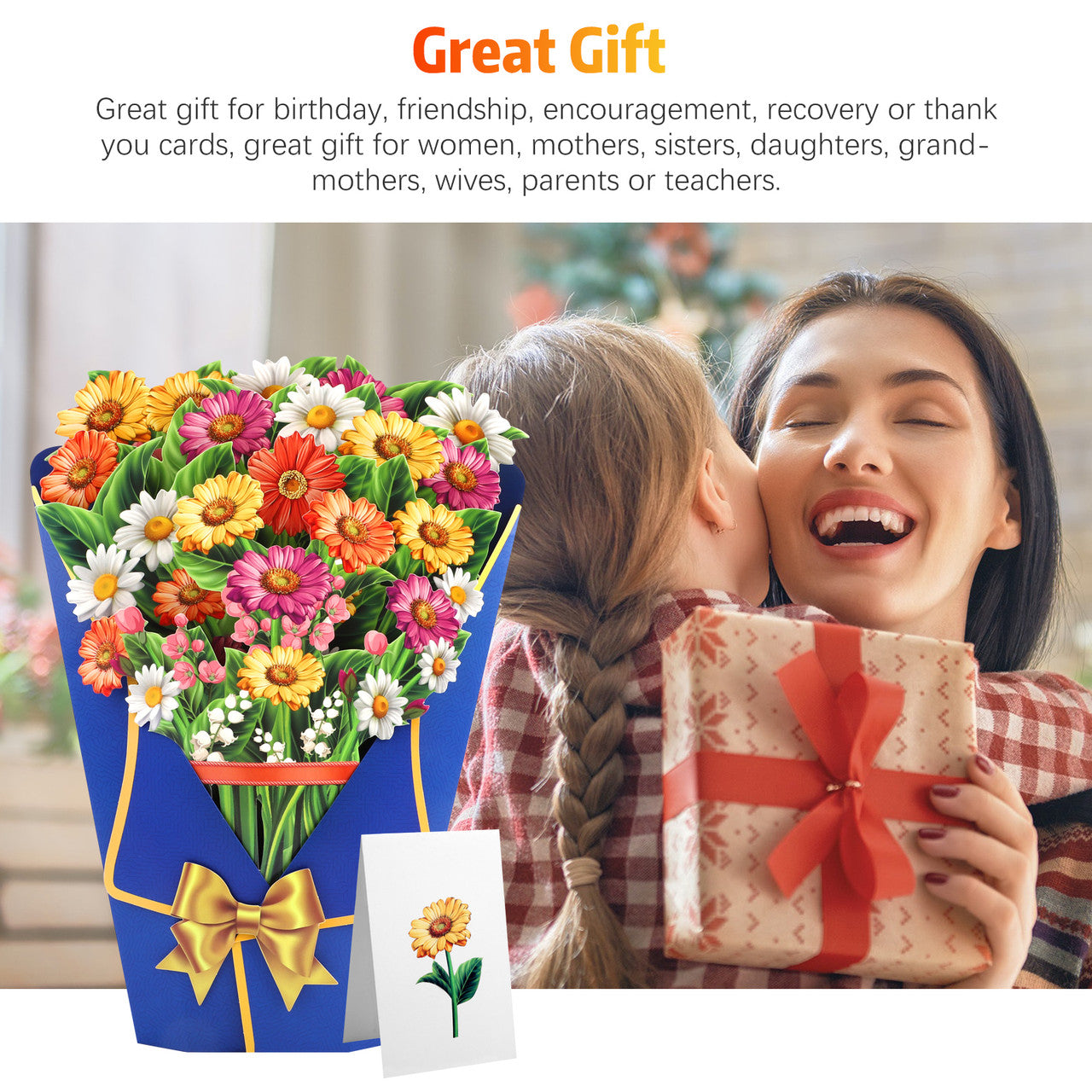 3D Large Paper Flower Bouquet Greeting Card Set - Pop up Cards Dear Dahlia 13.6 Inch 3D Popup Greeting Cards with Note Card (Multicolor)