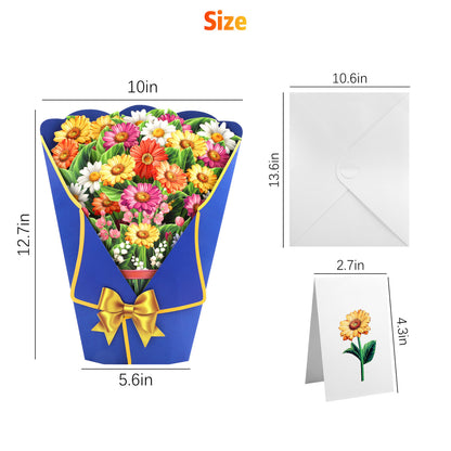 3D Large Paper Flower Bouquet Greeting Card Set - Pop up Cards Dear Dahlia 13.6 Inch 3D Popup Greeting Cards with Note Card (Multicolor)