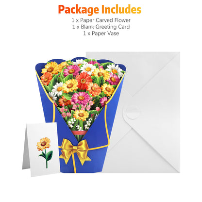 3D Large Paper Flower Bouquet Greeting Card Set - Pop up Cards Dear Dahlia 13.6 Inch 3D Popup Greeting Cards with Note Card (Multicolor)