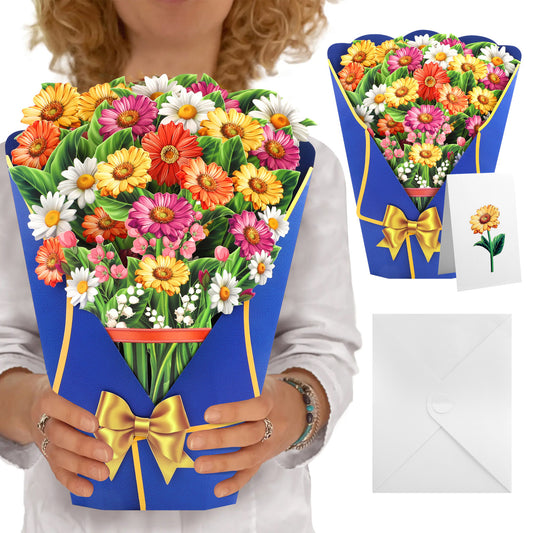 3D Large Paper Flower Bouquet Greeting Card Set - Pop up Cards Dear Dahlia 13.6 Inch 3D Popup Greeting Cards with Note Card (Multicolor)