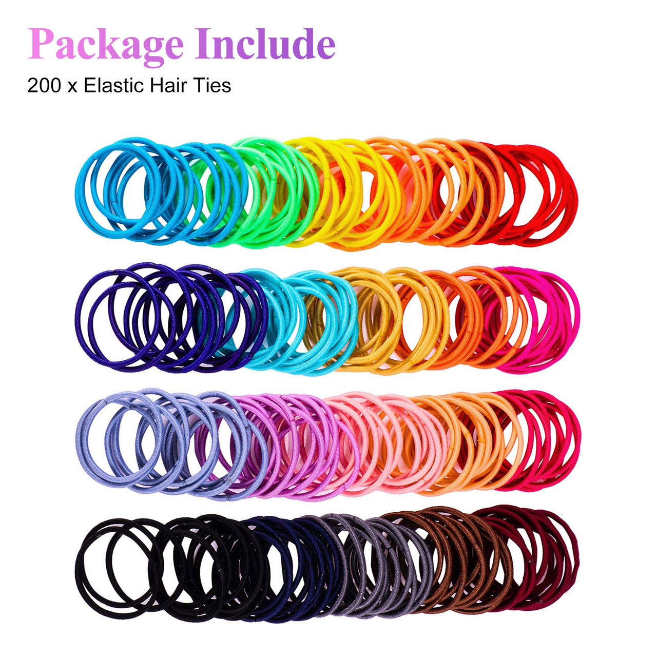200 Elastic Hair Ties 20 Colors - Ready for All Occassions Girls Teens Adults Women