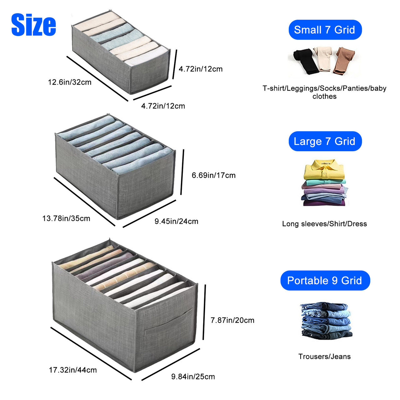 7 Compartment Clothes Storage Organizer - 7 Grids Drawer Organizer Foldable Visible Jeans Storage Compartment Closet Storage Space (Gray)