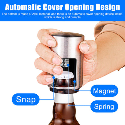 2 Packs Seamless Press Bottle Opener - Cap Catcher No Damage to Caps，Automatic Decapitator Beer/Soda Magnet Bottle Top Openers