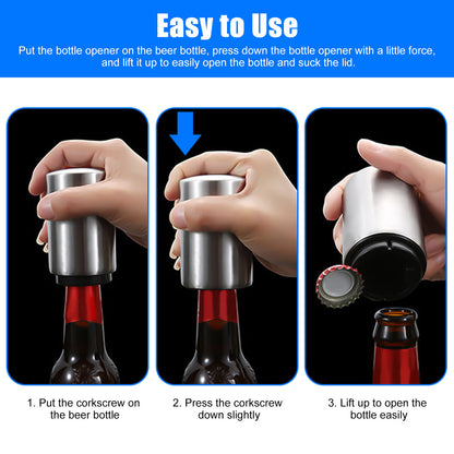 2 Packs Seamless Press Bottle Opener - Cap Catcher No Damage to Caps，Automatic Decapitator Beer/Soda Magnet Bottle Top Openers