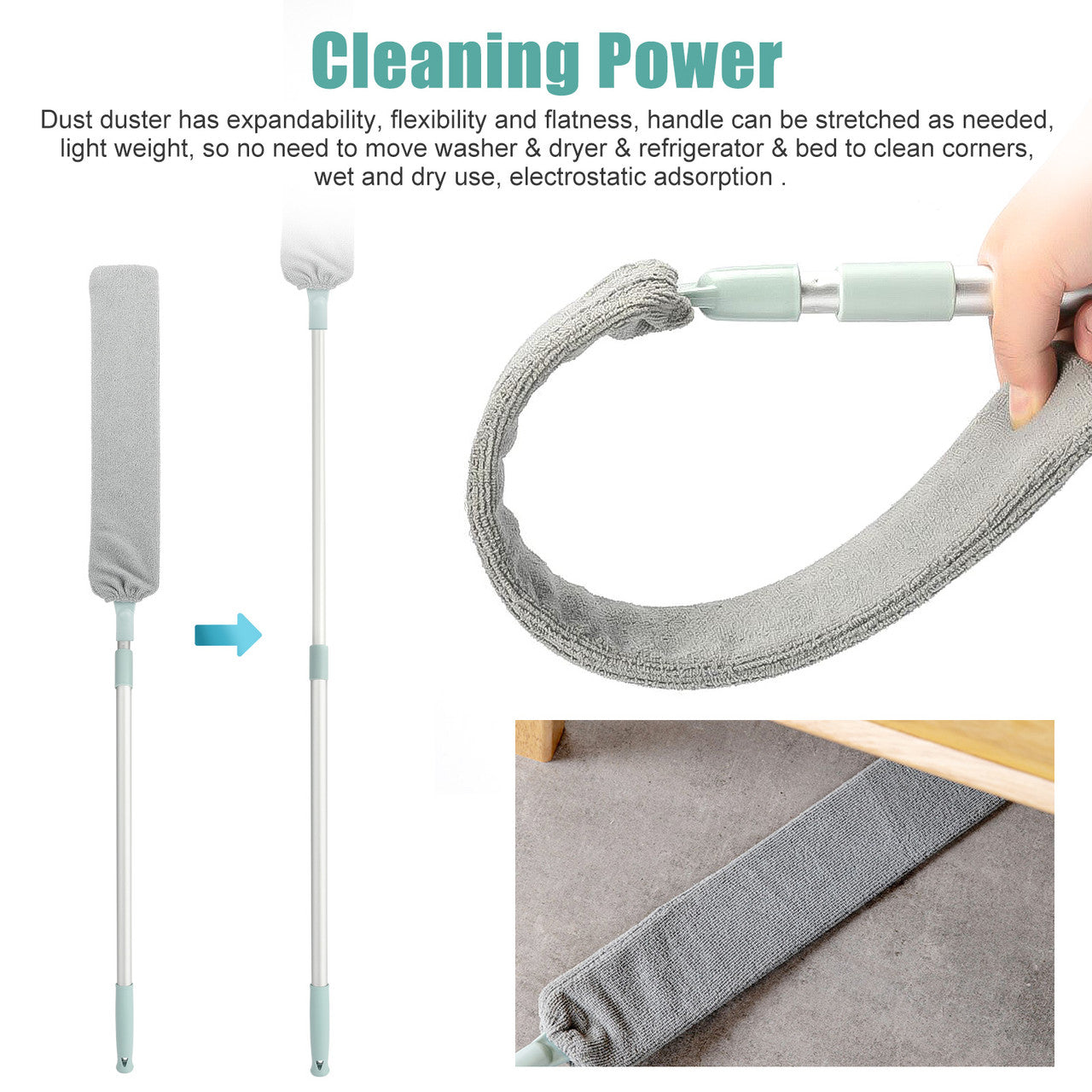 Retractable Flat Crevice Duster - Retractable Gap Dust Cleaner, the Rod Length Is Adjustable