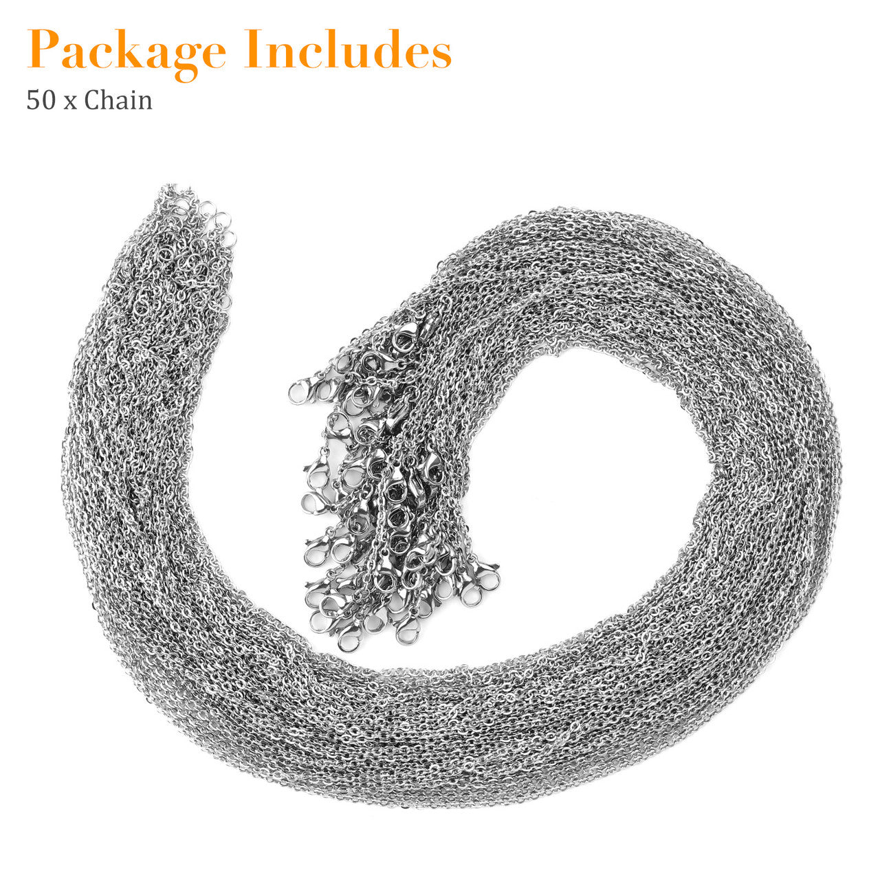50 Packs Stainless Chain Necklace - 2MM Stainless Steel Link Cable Chain Necklace Bulk for DIY Jewelry Making Supplies Silver (18 Inches)