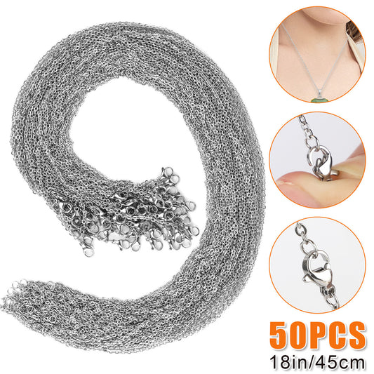 50 Packs Stainless Chain Necklace - 2MM Stainless Steel Link Cable Chain Necklace Bulk for DIY Jewelry Making Supplies Silver (18 Inches)