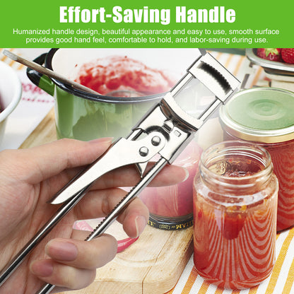 Universal Stainless Steel Adjustable Can Opener – with Rubber Gripper Pad Long Handheld Manual Bottle Opener Jar Lid Gripper for Any-Size Caps Kitchen Tool