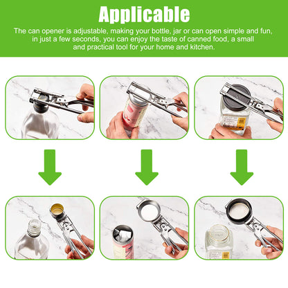 Universal Stainless Steel Adjustable Can Opener – with Rubber Gripper Pad Long Handheld Manual Bottle Opener Jar Lid Gripper for Any-Size Caps Kitchen Tool