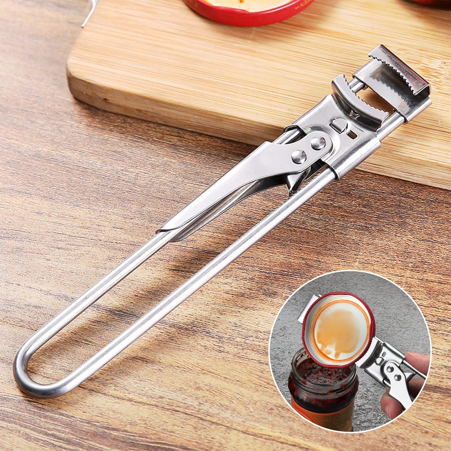 Universal Stainless Steel Adjustable Can Opener – with Rubber Gripper Pad Long Handheld Manual Bottle Opener Jar Lid Gripper for Any-Size Caps Kitchen Tool