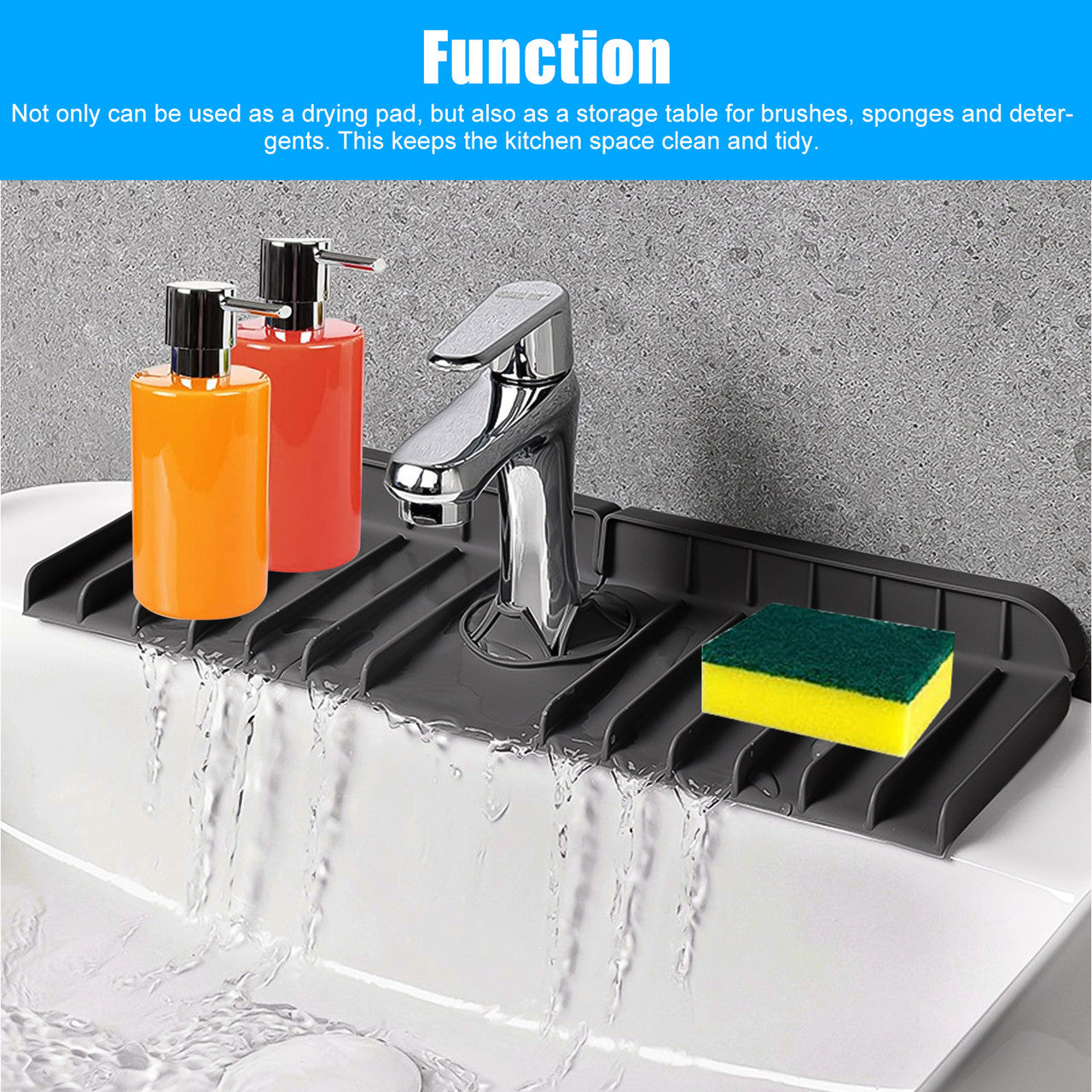 2nd Generation Silicone Faucet Drain Pad - Silicone Faucet Mat for Kitchen Faucet Drip Catcher Sink Faucet Mat Faucet Splash Guard (Black)