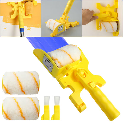 Multifunctional Hand held Paint Roller Brush - with Roller and Brush Portable Tool for Home Room Wall Ceiling Painting (Yellow)