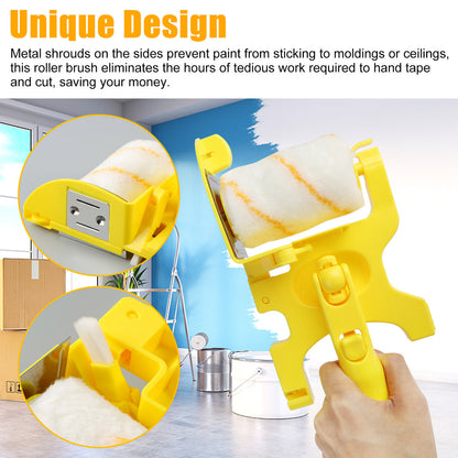 Multifunctional Hand held Paint Roller Brush - with Roller and Brush Portable Tool for Home Room Wall Ceiling Painting (Yellow)