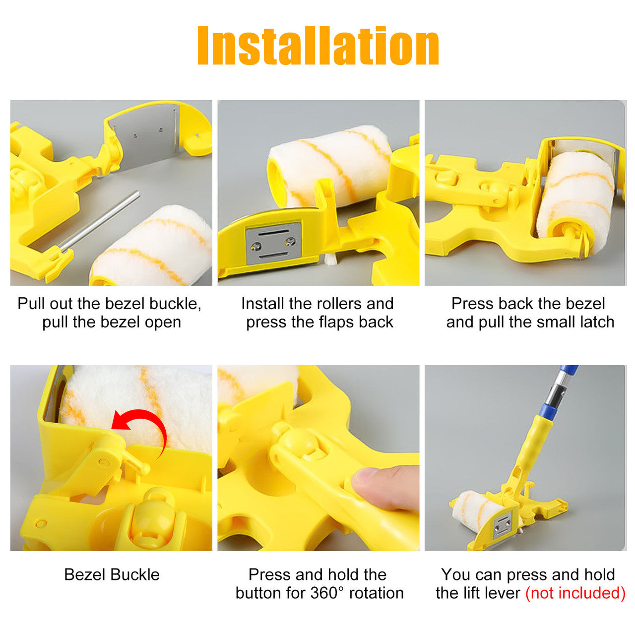 Multifunctional Hand held Paint Roller Brush - with Roller and Brush Portable Tool for Home Room Wall Ceiling Painting (Yellow)