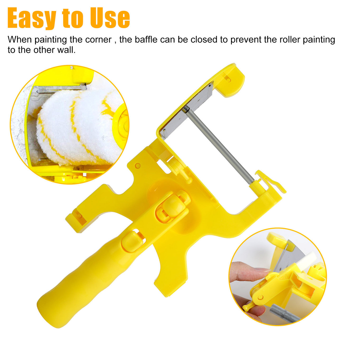 Multifunctional Hand held Paint Roller Brush - with Roller and Brush Portable Tool for Home Room Wall Ceiling Painting (Yellow)